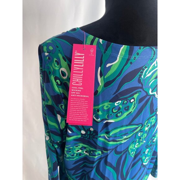 Lilly Pulitzer Blue & Green Tropical Print Maxi Dress With Gold Button XL - Picture 7 of 13
